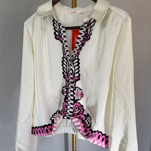 Intempo Cream Blouse with Black & Pink Graphic Trim NEW XXL - Picture 4 of 11